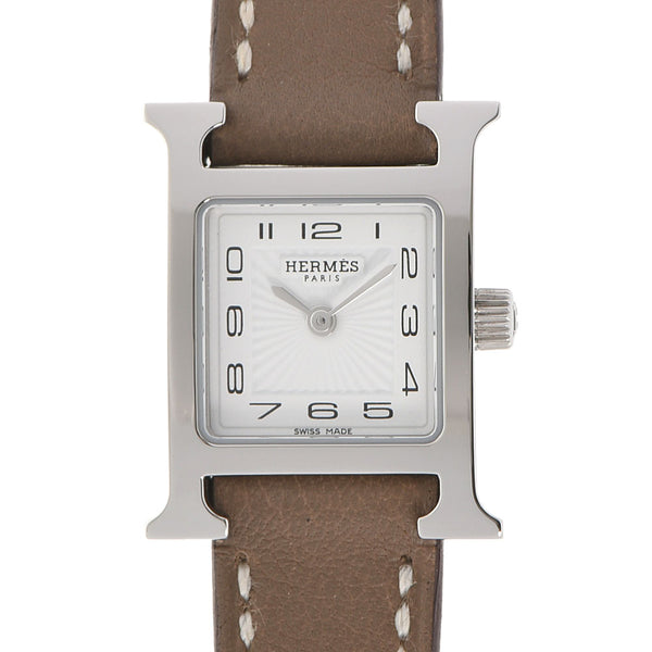 HERMES Hermes H Watch Mini HH1.110 Ladies SS/Leather Watch Quartz White Dial A Rank used Ginzo