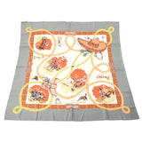 HERMES Hermes Care 90 Riding/Jockey Pattern Gray Ladies Silk 100 % Scarf AB Rank used Ginzo