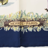 HERMES Hermes Care 90 Mushroom pattern Navy/White Ladies Silk 100 % Scarf A Rank used Ginzo