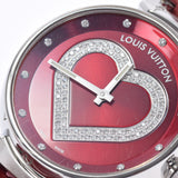 LOUIS VUITTON Louis Vuitton Tambul Heart Diamond 12P Diamond Pom Damur Q1314 Ladies SS/Leather Watch Automatic Diamond/Red Dial AB Rank Used Ginzo