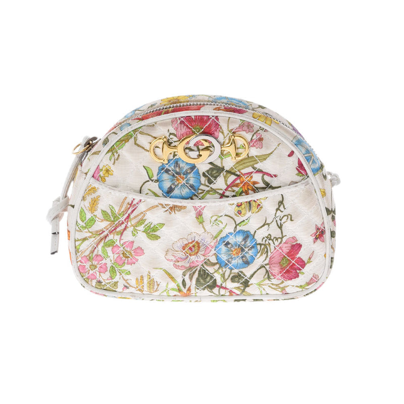 GUCCI グッチ ホースビット 花柄 白/フローラル ゴールド金具 534951 レディース キャンバス ショルダーバッグ Bランク 中古 銀蔵