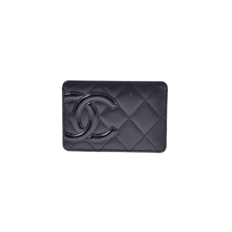 CHANEL シャネル カンボンライン 黒/黒 ユニセックス  ラムスキン カードケース ABランク 中古 銀蔵