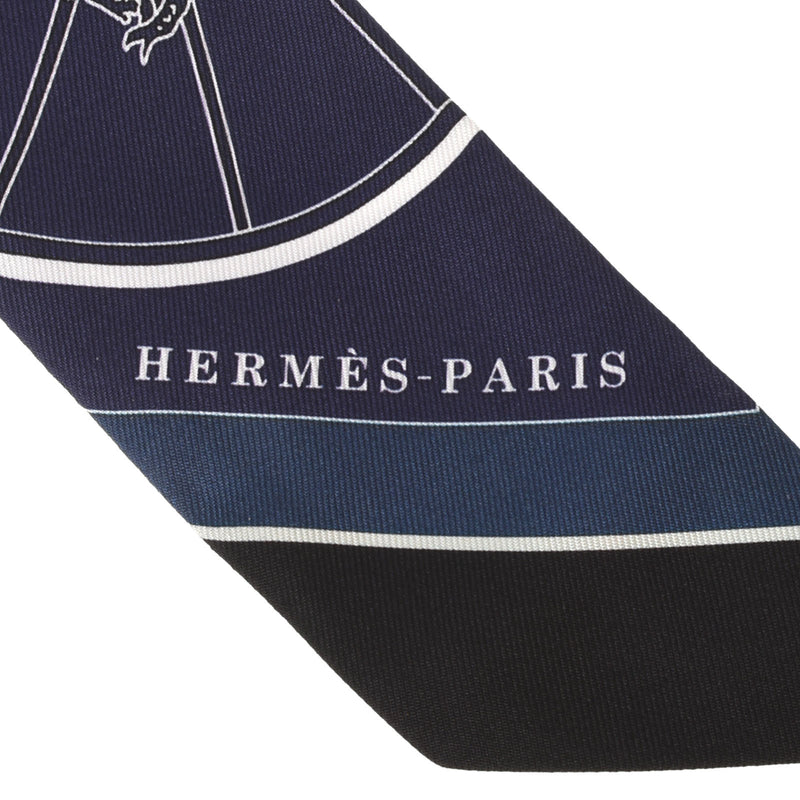 HERMES エルメス ツイリー  SPRINGS SPLINGS BAGUE 紺 レディース シルク100％ スカーフ 新品 銀蔵