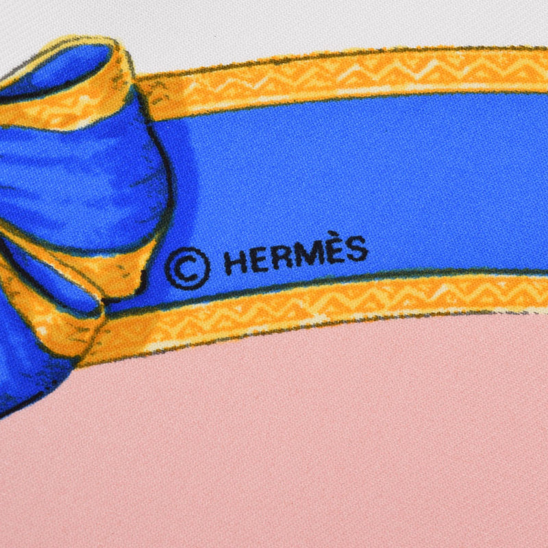 HERMES エルメス 大判スカーフ 馬柄 ピンク/白 ユニセックス シルク100% スカーフ ABランク 中古 銀蔵