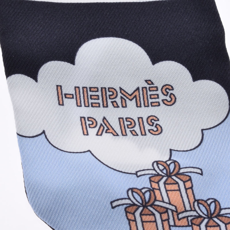 HERMES エルメス ツイリー CARRES VOLANTS ノワール/シエル/マルチカラー レディース シルク100％ スカーフ Aランク 中古 銀蔵