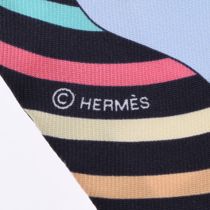 HERMES エルメス ツイリー CARRES VOLANTS ノワール/シエル/マルチカラー レディース シルク100％ スカーフ Aランク 中古 銀蔵