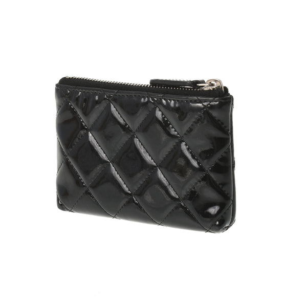 CHANEL シャネル ロゴ 黒 シルバー金具 レディース エナメル コインケース ABランク 中古 銀蔵