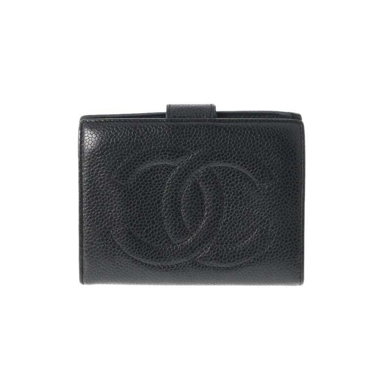 CHANEL シャネル ココマーク ホック財布 黒 ゴールド金具 レディース キャビアスキン 二つ折り財布 Bランク 中古 銀蔵