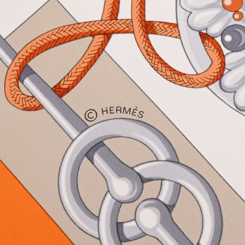 HERMES エルメス カレ90 CLIQUETIS オレンジ/グリス/ブラン 001574S レディース シルク100％ スカーフ 未使用 銀蔵