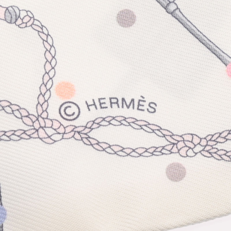 HERMES エルメス ツイリー LES CLES A POIS ホワイト/グリアシェ/マルチカラー レディース シルク100％ スカーフ Aランク 中古 銀蔵