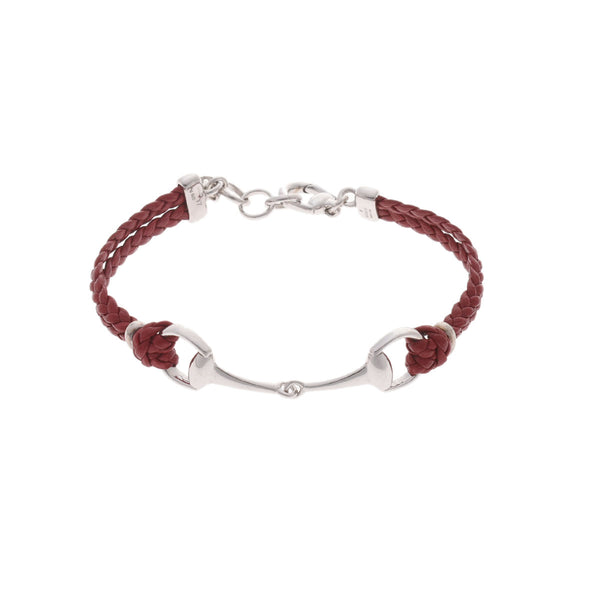 グッチホースビット レザーブレス サイズ17 レッド シルバー金具