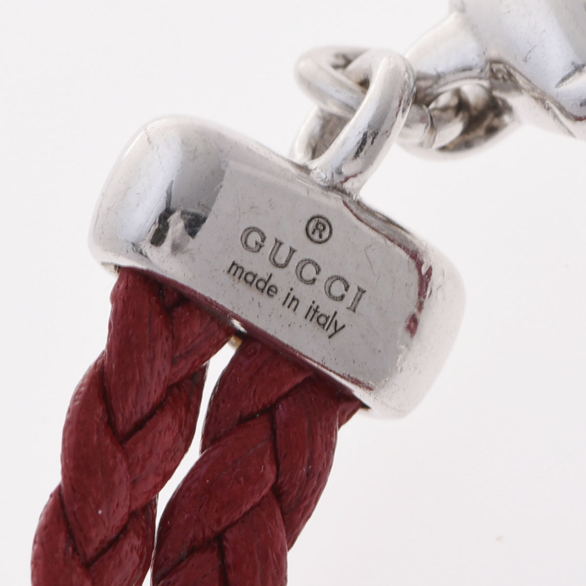 美品　グッチ　GUCCI 925 コード　レザー　ホースビット　ブレスレット グッチホースビット レザーブレス サイズ17 レッド シルバー金具