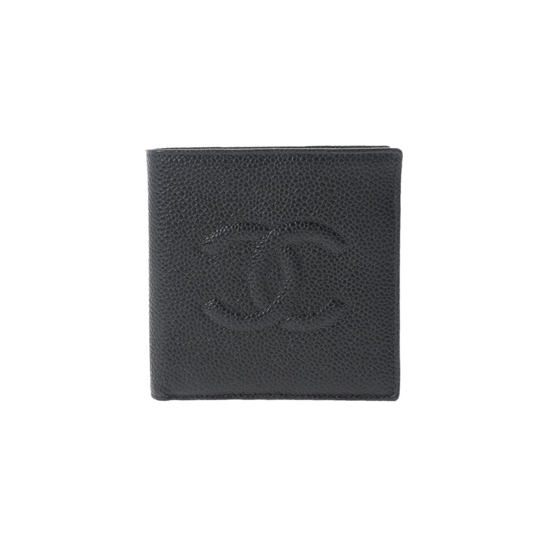 CHANEL シャネル ココマーク  ブラック ゴールド金具 レディース キャビアスキン 二つ折り財布 Bランク 中古 銀蔵