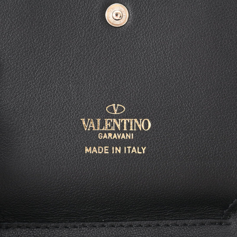 Valentino ヴァレンチノ コンパクトウォレット スタッズ 黒 ゴールド金具 ユニセックス カーフ 二つ折り財布 ABランク 中古 銀蔵