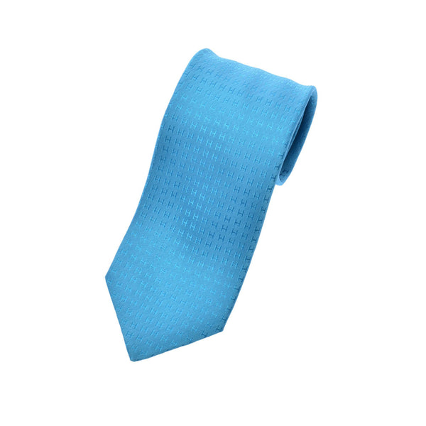 HERMES H pattern blue pattern men's silk 100% tie