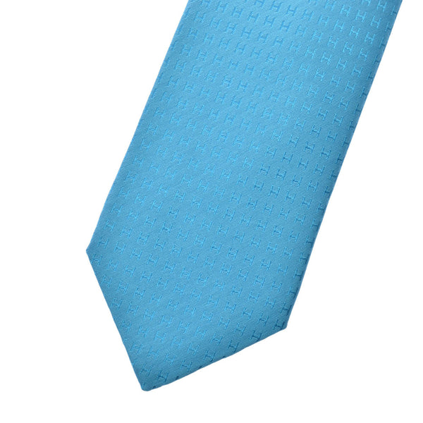 HERMES H pattern blue pattern men's silk 100% tie