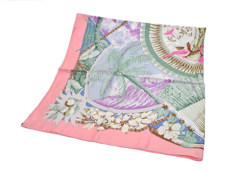 140 100% of HERMES Hermes boyfriend large size scarf Alamo hole renewal memory pink / green / other unisex silk scarf new article silver storehouses