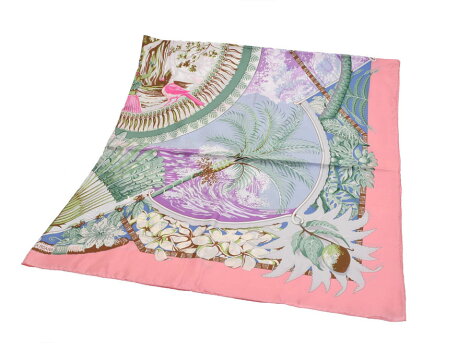 140 100% of HERMES Hermes boyfriend large size scarf Alamo hole renewal memory pink / green / other unisex silk scarf new article silver storehouses