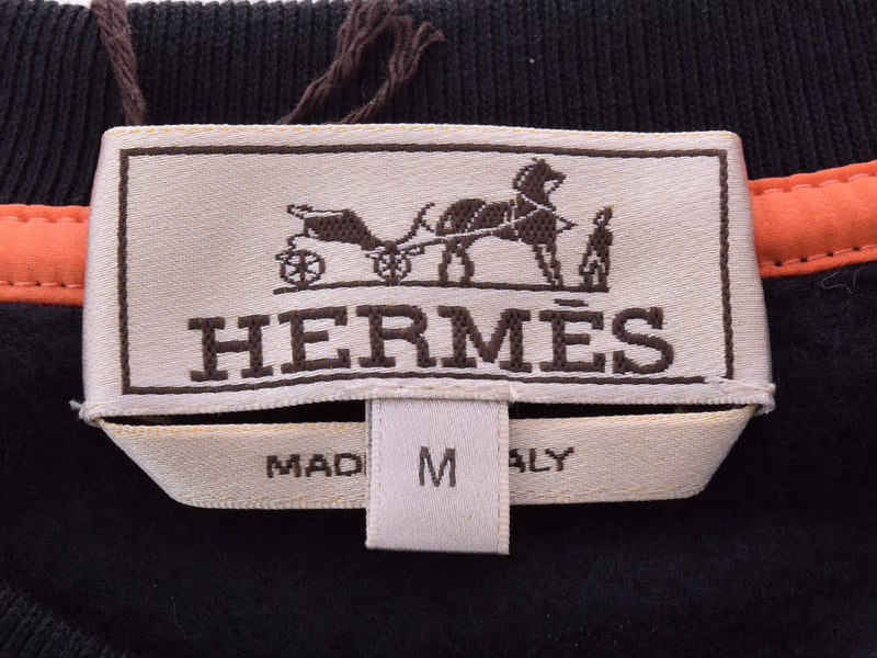 HERMES エルメストレーナー サイドライン 
 黒/オレンジ メンズ コットン100％ スウェット