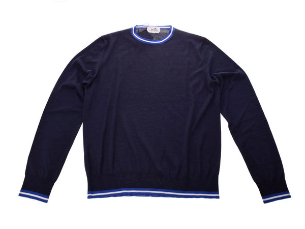 HERMES Long-sleeved lined navy blue men's cashmere 80% silk 20% knit