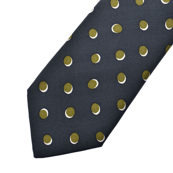 HERMES 爱马仕波尔卡点图案深绿色 /卡其男士丝绸 100% 领带