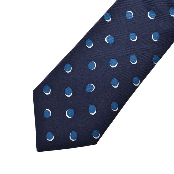 HERMES 爱马仕波尔卡点图案海军/蓝色男士丝绸 100% 领带