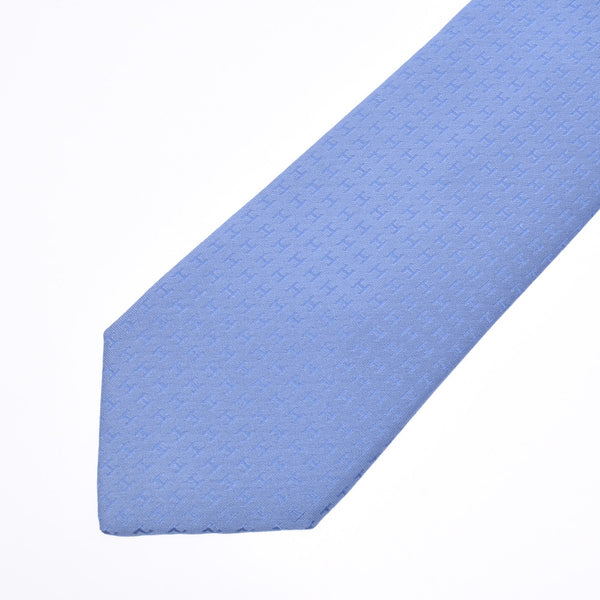 HERMES H pattern light blue men's 100% silk tie new silver