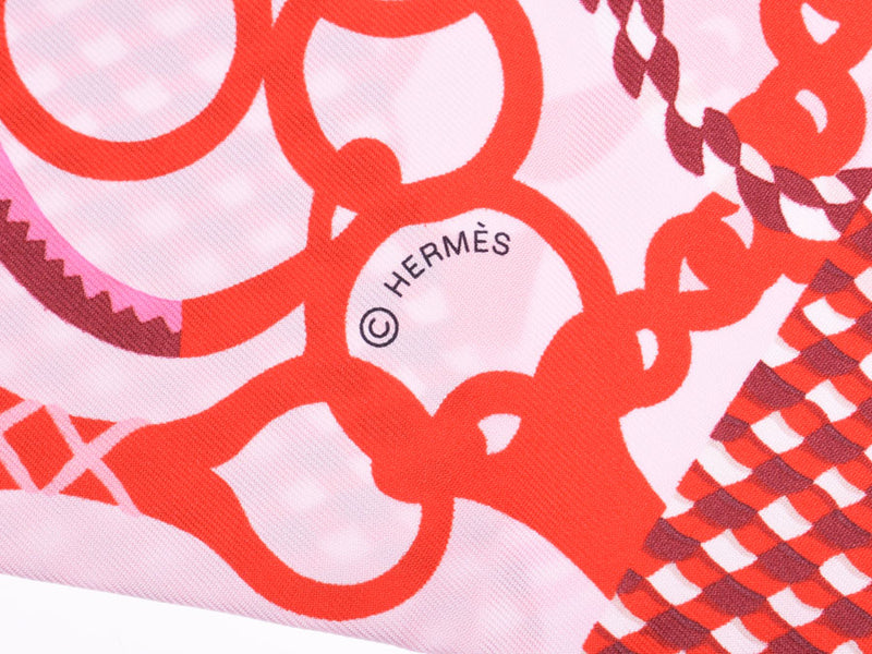 HERMES エルメス マキシツイリー モール・エ・トレス/MORS ET TRESSET ピンク/赤/エンジ系 レディース シルク100% スカーフ 新品 銀蔵