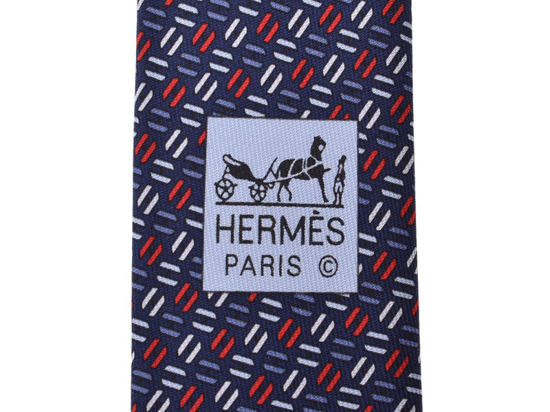 HERMES HERMES H YOYO Marine/Blue/Red Men's Silk 100% Tie New Ginzo