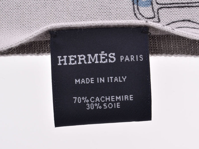 爱马仕围巾灰色/浅蓝色男士女士羊绒70％真丝30％新品HERMES Ginzo