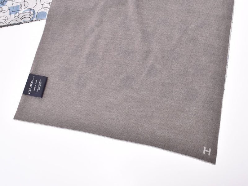 Hermès muffler grey / light blue men's Womens cashmere 70% silk 30% brand new HERMES silver
