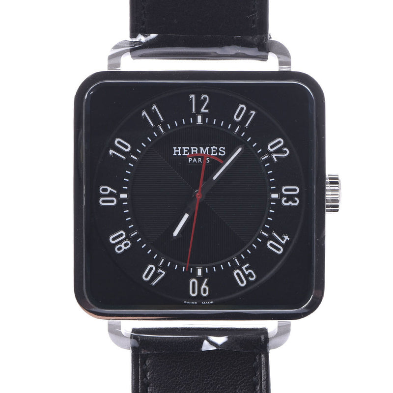 HERMES エルメス カレアッシュ 裏スケ TI2.710 メンズ SS/革 腕時計 自動巻き 黒文字盤 新品 銀蔵