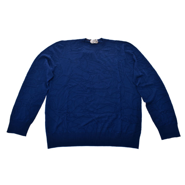 HERMES Blue size XL Men's 100% wool sweater New silver