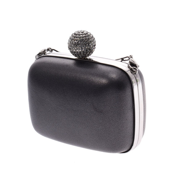 SWAROVSKI Swarovsky,Mini Pochet,Dark Gray,Silver Gold,Ladies,Leather,肩袋A Rank,使用银器