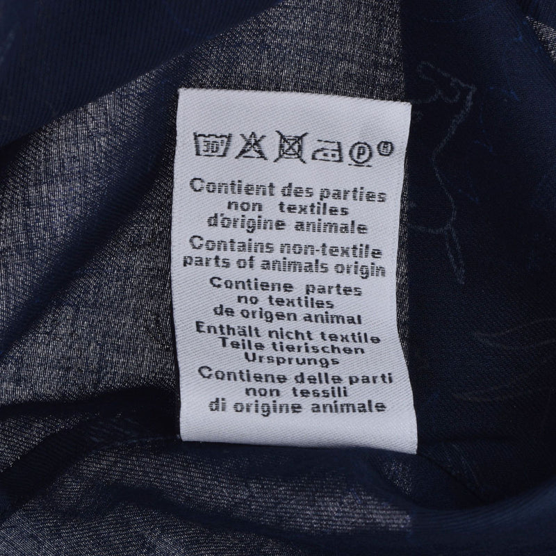 HERMES Horse/Dragon Pattern Navy Blue Size M Men's 100% Cotton Long Sleeve Shirt New Ginzo