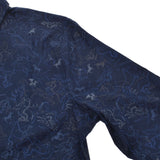 HERMES马/龙图案藏青色M男士100％纯棉长袖衬衫New Ginzo