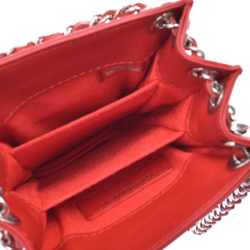 CHANEL Coco mark chain pochette red silver metal fittings ladies enamel shoulder bag B rank used silver store