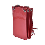 CHANEL Coco mark chain pochette red silver metal fittings ladies enamel shoulder bag B rank used silver store