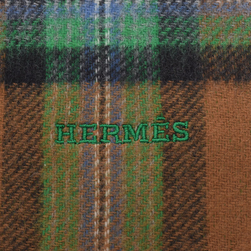 HERMES plaid green/beige/light blue unisex 100% cashmere scarf new silver store