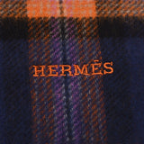 HERMES Check Pattern Orange/Blue/Pink Unisex Cashmere 100% Muffler New Ginzo
