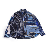 HERMES Hermes Men's Silk Shirt Size 43 Blue Men's Silk 100% Long Sleeve Shirt New Ginzo