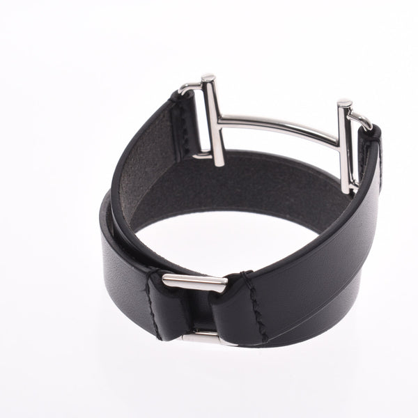 HERMES black silver metal fittings C engraved (around 2018) unisex leather bracelet new silver