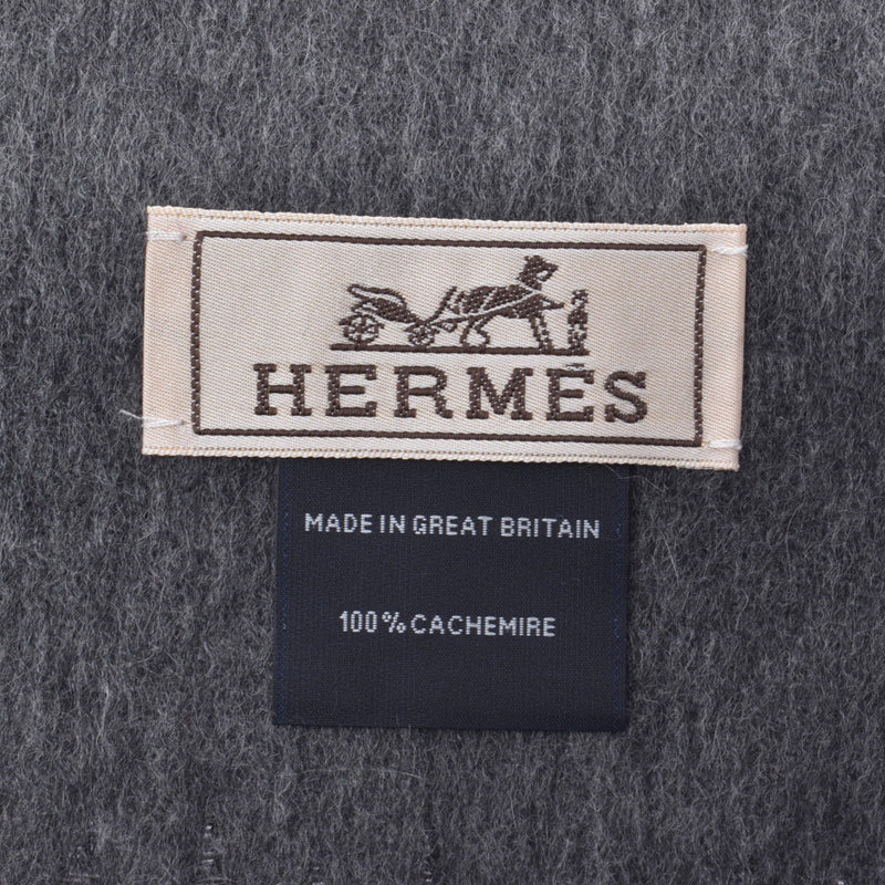 HERMES Black/Gray Unisex 100% Cashmere Scarf New Silver
