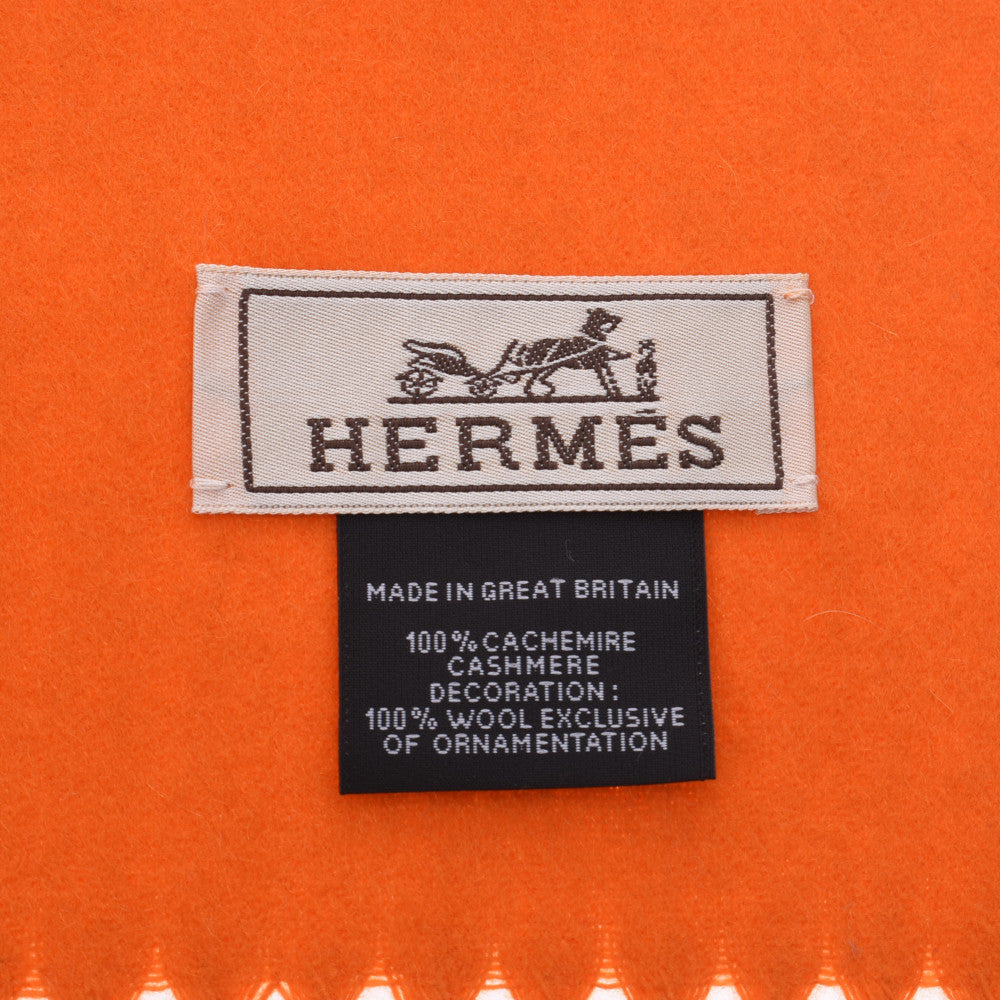 HERMES エルメス100%カシミヤマフラー 　ユニセックス　オレンジ エルメスIMPRIME HERMES ODYSEE オレンジ ユニセックス マフラー