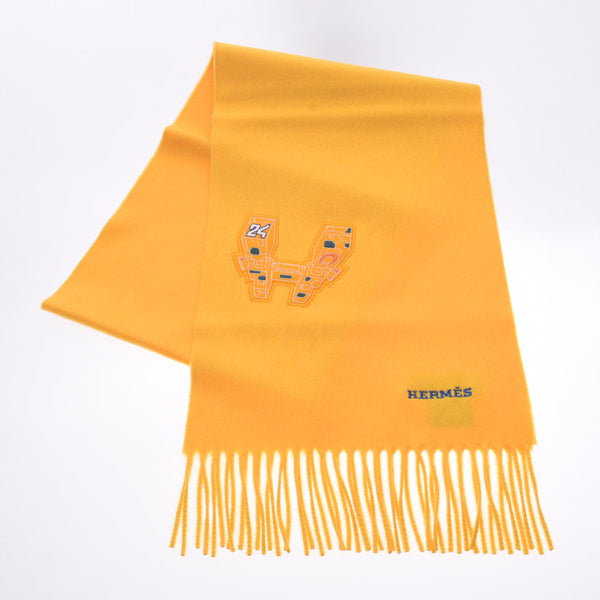 HERMES HERMES IMPRIME HERMES ODYSEE yellow unisex cashmere 100% muffler new silver