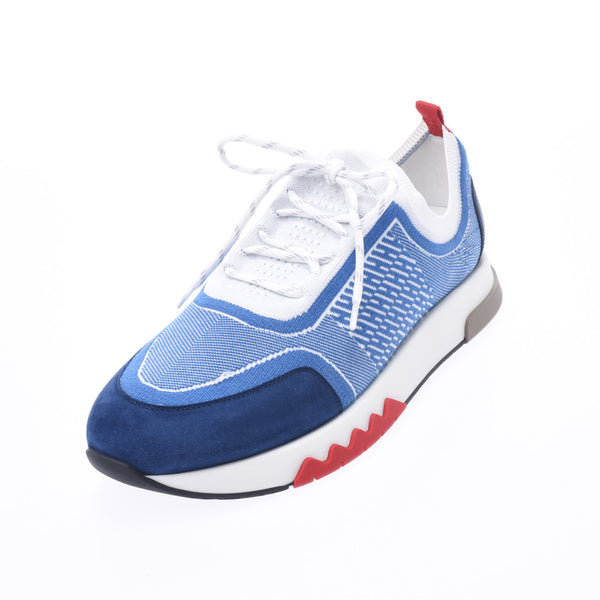 HERMES Hermes Addict Blue/White Size 42 Men's Canvas/Leather Sneakers New Ginzo