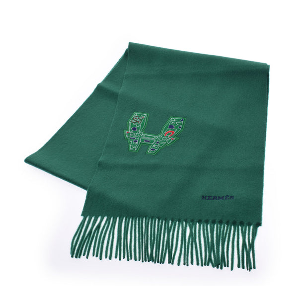 HERMES IMPRIME HERMES ODYSEE green unisex cashmere 100% brand new silver stock