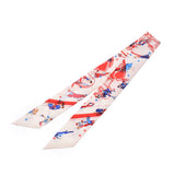 HERMES Hermes Twilly Ecclith Parisienne/Ex-Libris Les Parisiennes White/Red/Blue Women's Silk Scarf New Ginzo