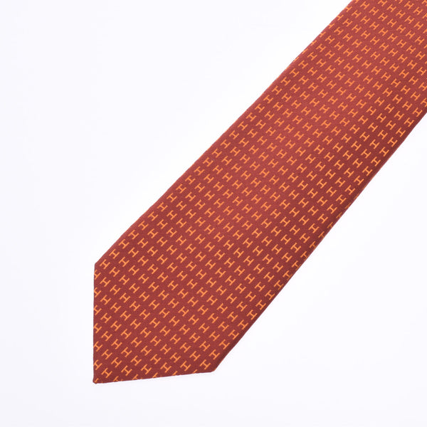 HERMES Hermes H Pattern Potilon/Orange Men's Silk 100% Tie New Ginzo