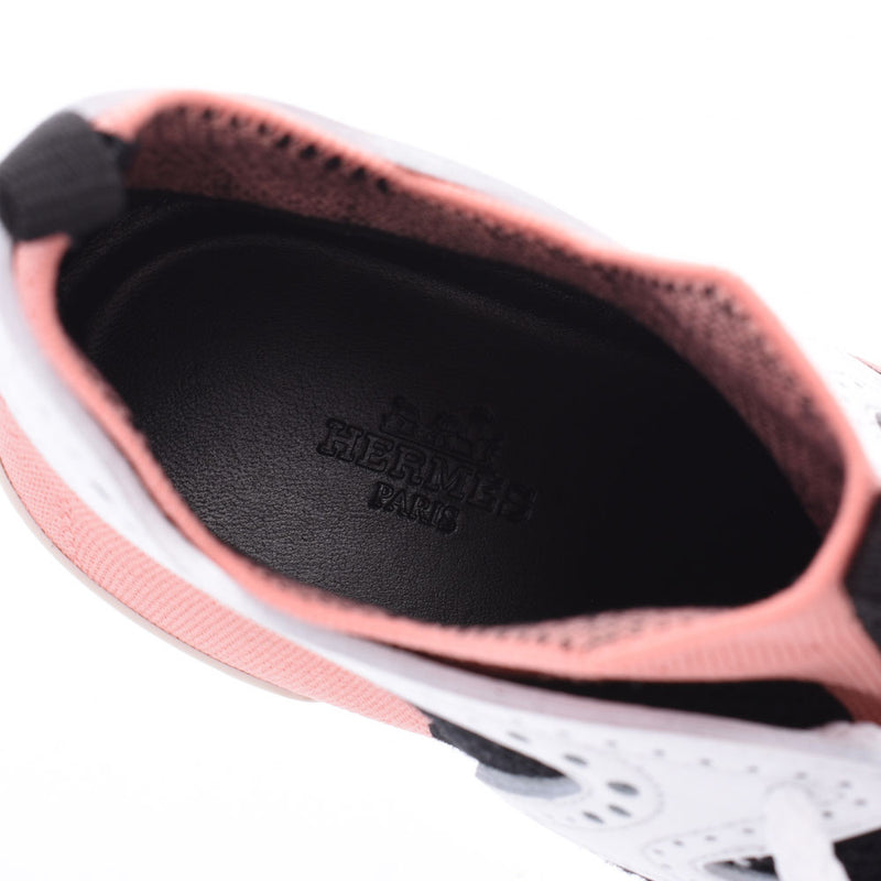 36 HERMES Hermes action size マルチカラーローズブビンガ / white / black Lady's leather / canvas sneakers new article silver storehouses